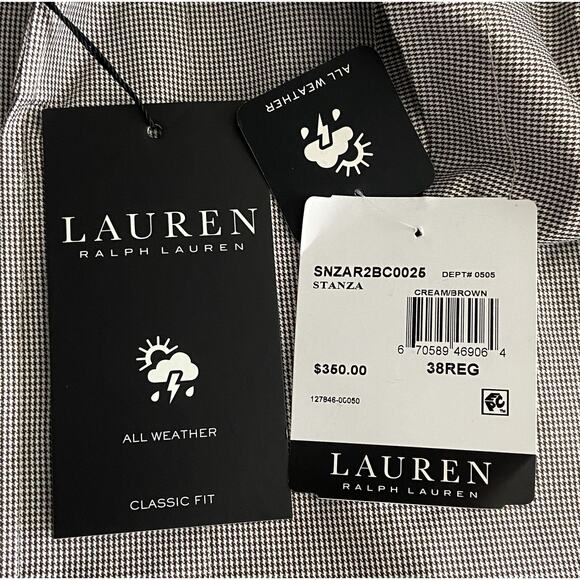 Lauren Ralph Lauren Coat Men's 38R Raincoat Stanza Cream Brown Houndstooth NEW - Picture 9 of 11